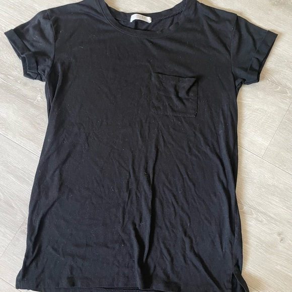 Awake Tops - AWAKE Top Cuffed Sleeve Basic Tee Short Sleeve Pocket Black Size Small
